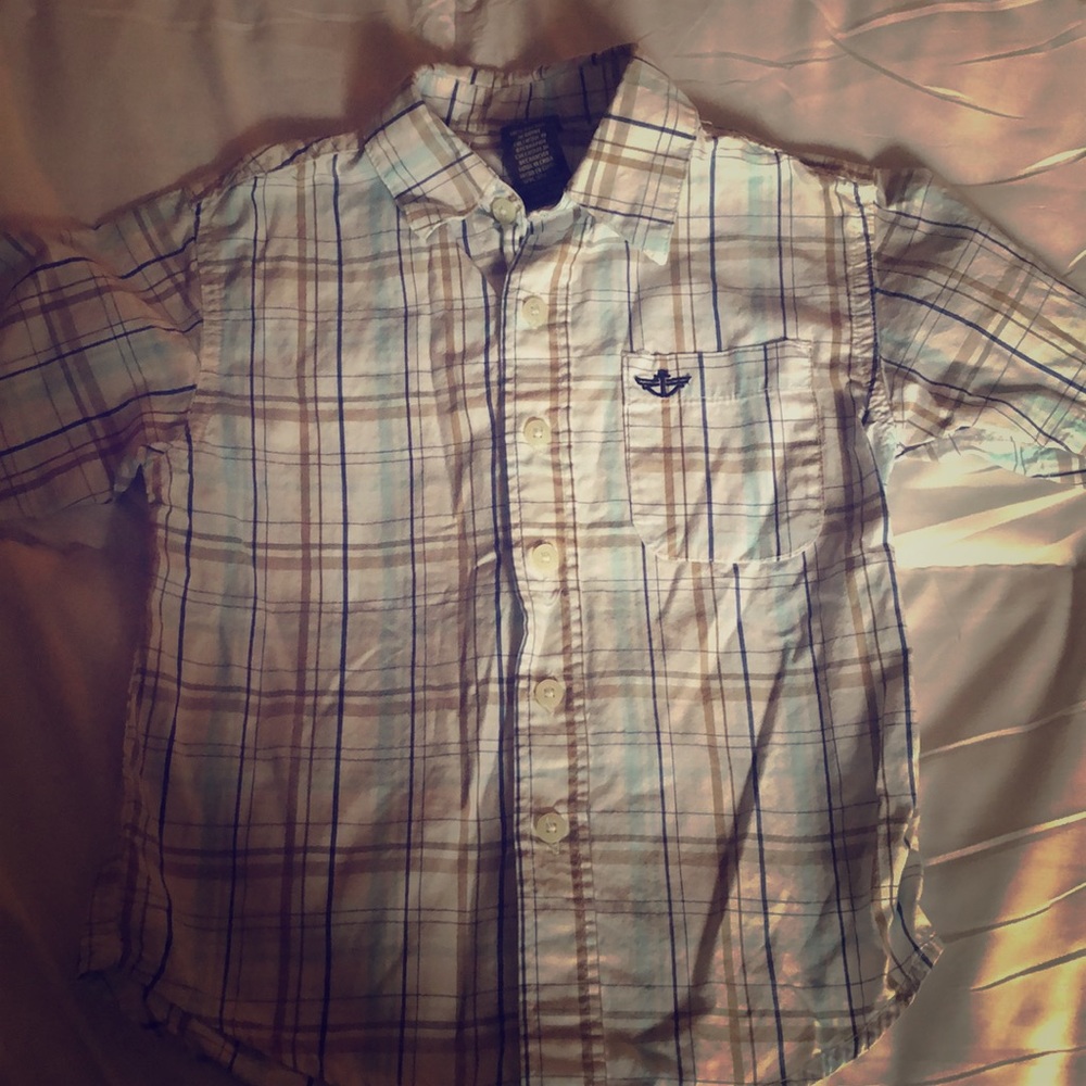 Toddler boys short sleeve button down plaid.